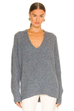 Rag & Bone Eco Donegal V-Neck Sweater In Blue