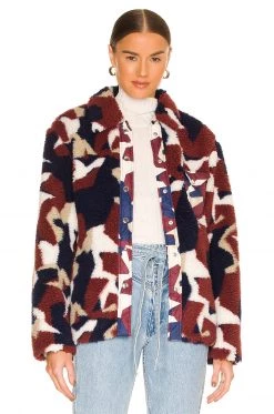 Rag & Bone Elliot Sherpa Shirt Jacket In Burgundy Print