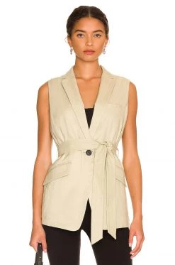Rag & Bone Margot Linen Sleeveless Blazer In Light Sage