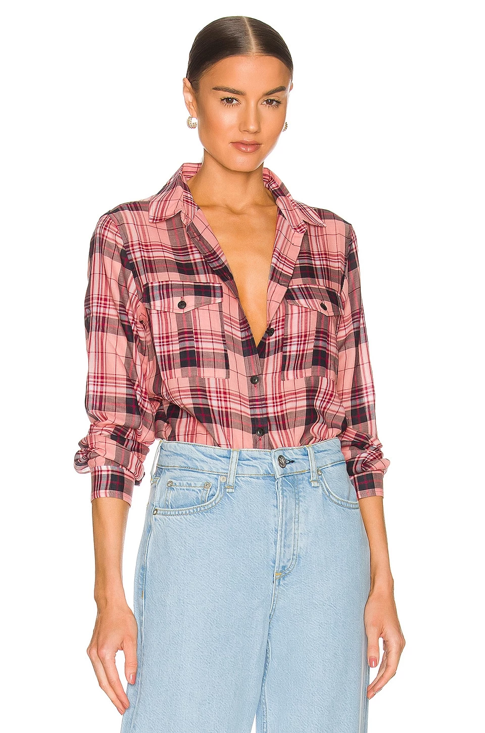 Rag & Bone Quinn Cropped Check Top In Pink Check 1 Rag & Bone Quinn Cropped Check Top In Pink Check
