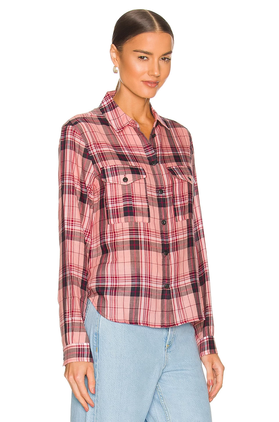 Rag & Bone Quinn Cropped Check Top In Pink Check 2 Rag & Bone Quinn Cropped Check Top In Pink Check - Image 2