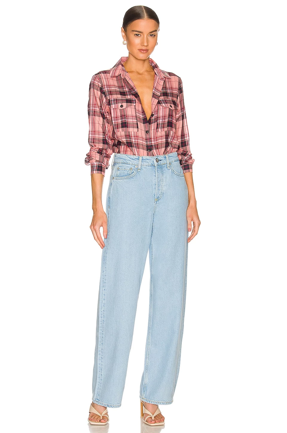 Rag & Bone Quinn Cropped Check Top In Pink Check 4 Rag & Bone Quinn Cropped Check Top In Pink Check - Image 4